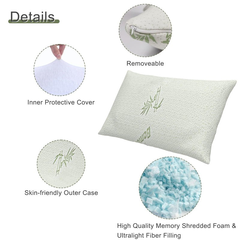 2 Pack Camping Pillow For Sleeping,Filled with Shredded Memory Foam,Compact & Packable,Storage Bag,Soft Cover,Travel Pillow for Backpacking Hiking Gear & Accessories (Anti pilling cover, 17"X12")
