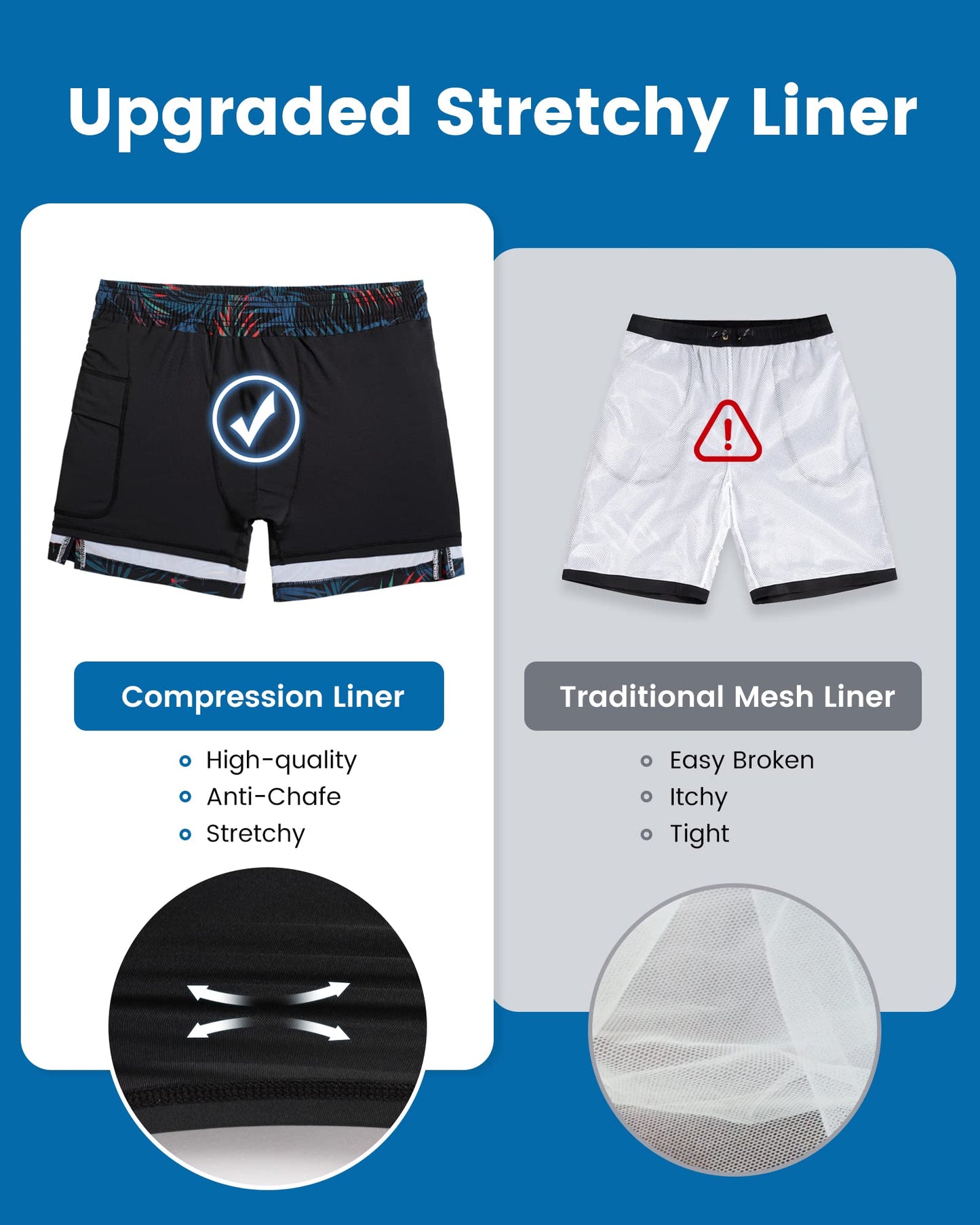 maamgic Mens Swim Trunks with Compression Liner 5 Inch, Quick Dry Bathing Suit with Zipper Pockets, Stretch No-Chafing Swim Shorts, Black-Orange Leaf Silhouette XX-Large