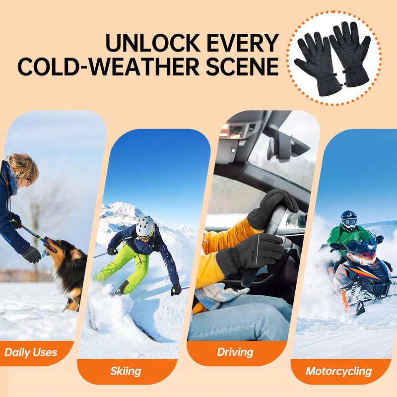ihuan Winter Waterproof Skiing Gloves for Men & Women, Cold Weather Thermal Gloves with Touchscreen Fingers, Windproof, Snowboarding, Running, Cycling, Driving, Hiking, Motorcycling