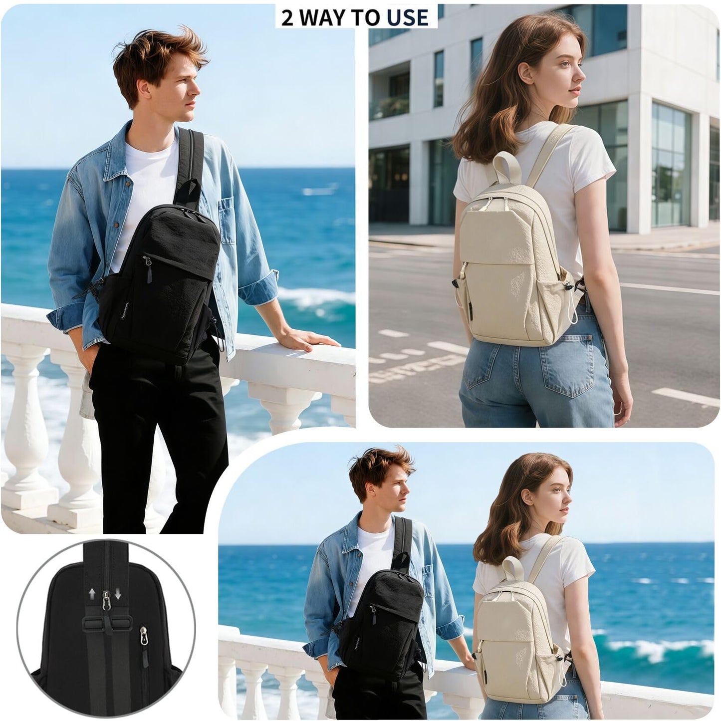 FEDESERN Carbon Lined Backpack,Waterproof Zipper Sling Backpack,Travel Chest Shoulder Bag,Lightweight Unisex Crossbody Casual Daypack for Men & Women (Black)