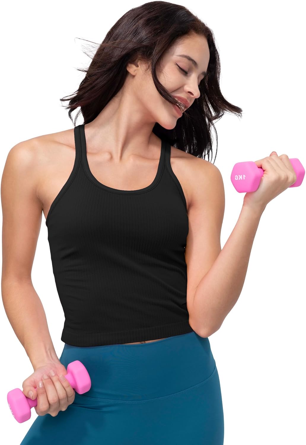Skiennix Seamless Ribbed Workout Tank Top - Built-In Bra for Women | Comfortable & Stylish Fit