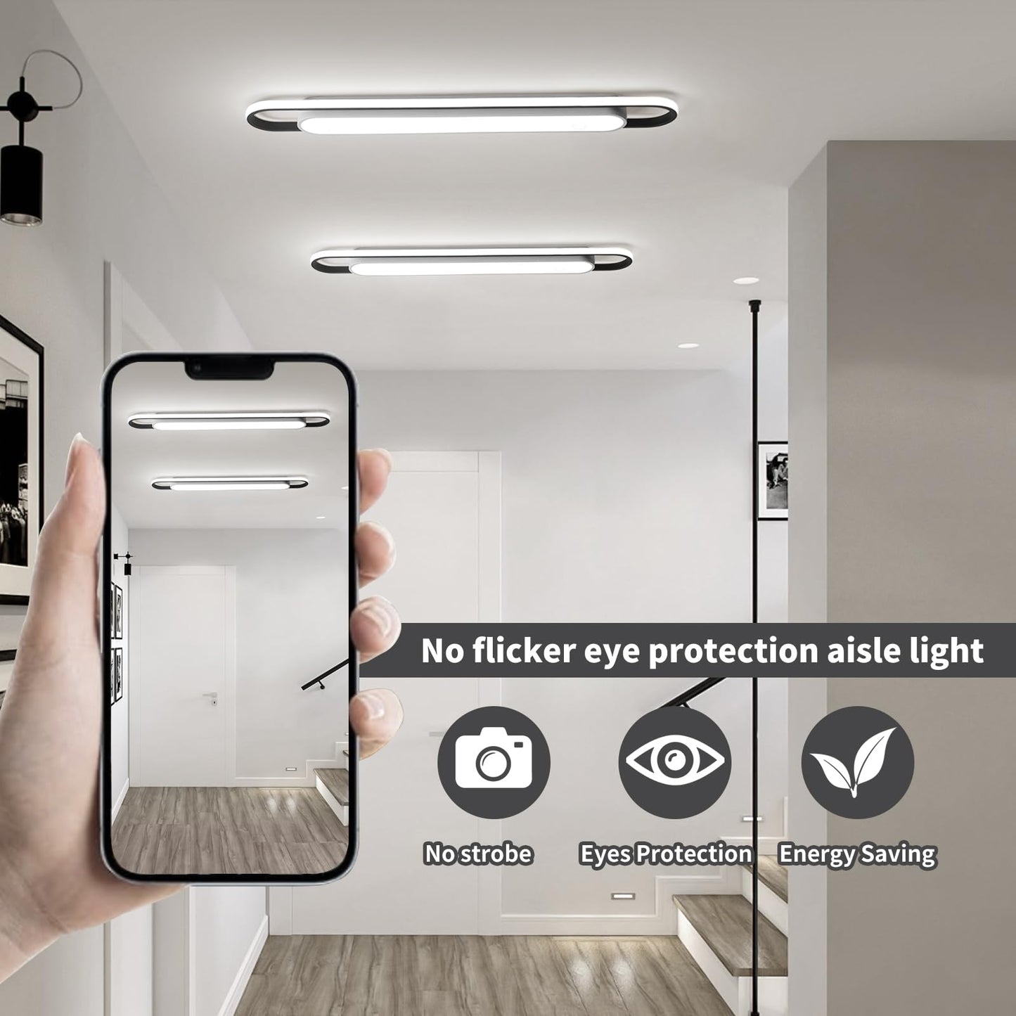 Naroume 4Ft Modern Hallway Ceiling Lights, 6500K Acrylic Linear Ceiling Lamp,65W Metal LED Ceiling Light Fixture,Kitchen Dining Living Room Laundry, Garage Cloakroom Lighting (48Inch)