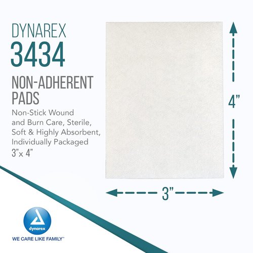 Dynarex Non-Adherent Pads - Sterile & Soft Wound Care | Highly Absorbent, 3” x 4”, 100 Count