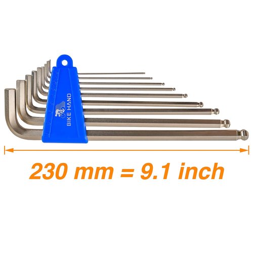 BIKEHAND Heavy Duty Precise Bike Bicycle Head Hex Allen Wrenches Set - 9 Pieces - with Long Arm Ball End -1.5/2/2.5/3/4/5/6/8/10mm - Silver