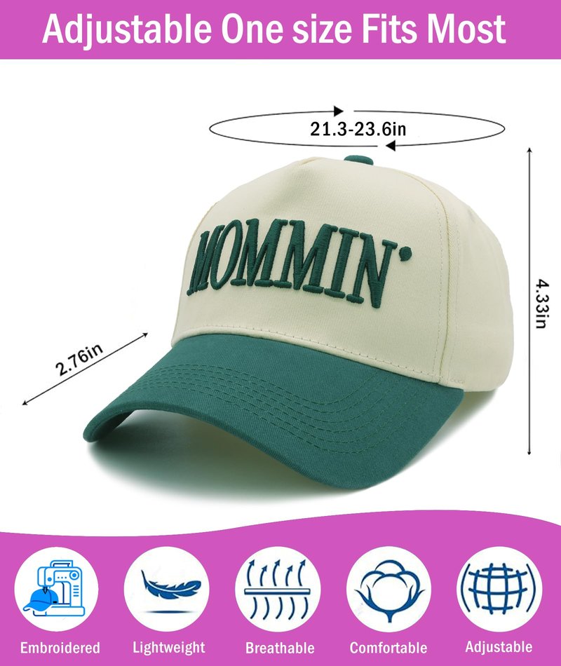 Mommin Trucker Hat for Women Mom Hat, Adjustable Embroidered Mama Baseball Cap, Mother's Day Birthday Gifts for Mom from Daughter Son Husband Green/Beige