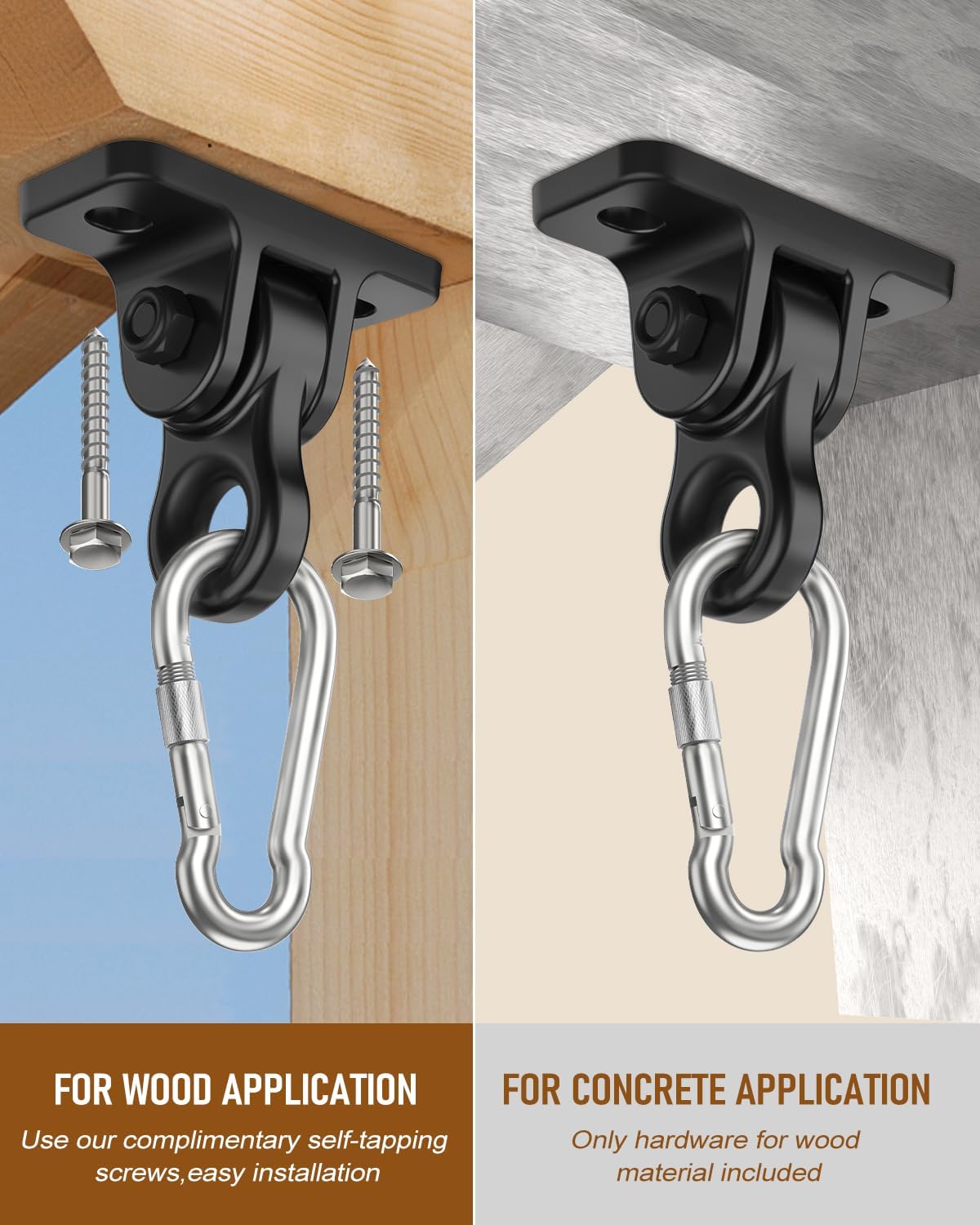 Skiennix Heavy Duty Porch Swing Hangers Kit - Durable Screws & Bolts for Indoor/Outdoor Use (2 Pack, Black)