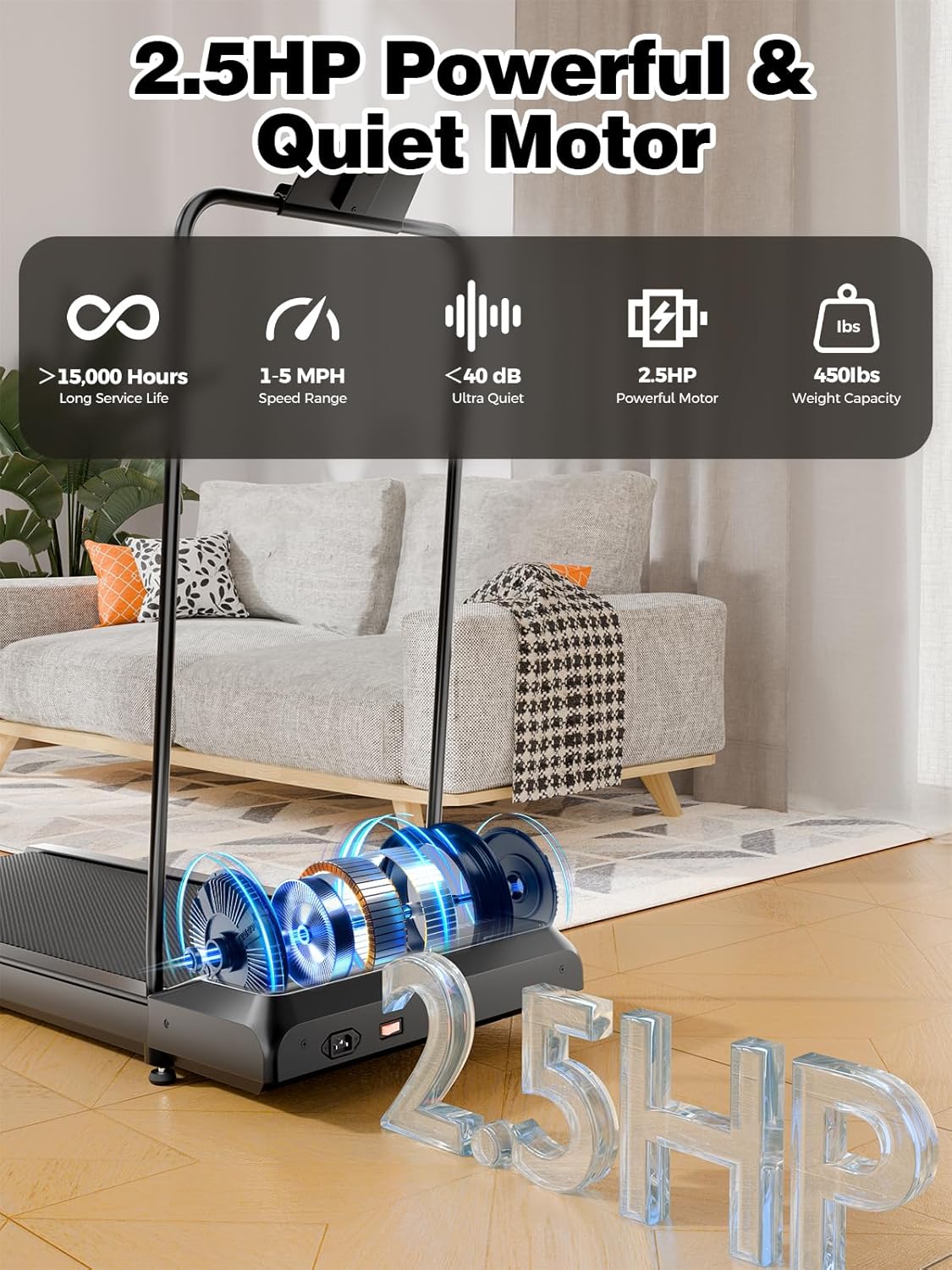 Skiennix Walking Pad Treadmill - 10% Incline for Enhanced Home Workouts