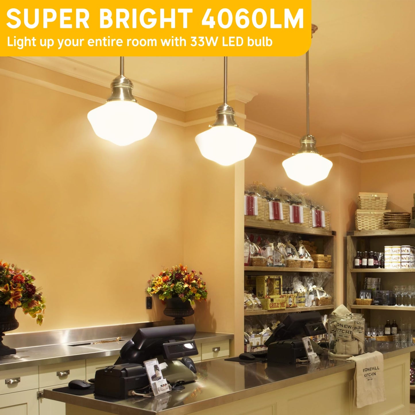 Prosperbiz 300W Equivalent LED Light Bulb, Super Bright 4060 Lumen Warm White 3000K, A23 E26 Medium Base 33 Watt LED Bulb for Garage Warehouse Workshop Backyard Patio Street Supermarket, 1-Pack