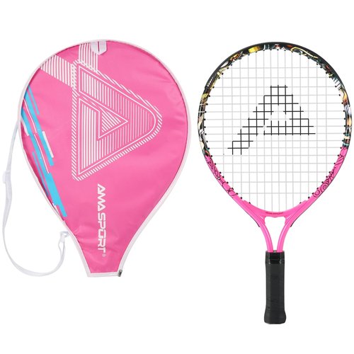 AMA SPORT Kids Tennis Racket for Junior Toddlers Starter Kit 17-25" for Girl Pink and Boy Yellow with 420D Nylon Shoulder Strap Bag, Graffiti Pink 17"