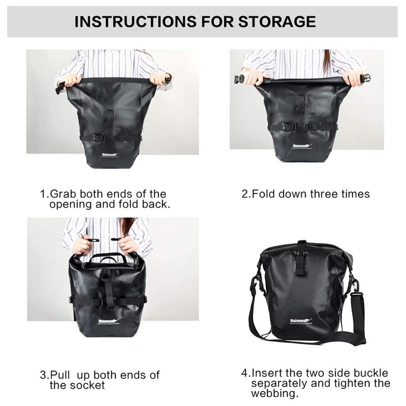 Rhinowalk 20L Bike Bag Waterproof Bicycle Pannier Rear Seat Bag for Cycling Bicycling Traveling Riding, Black