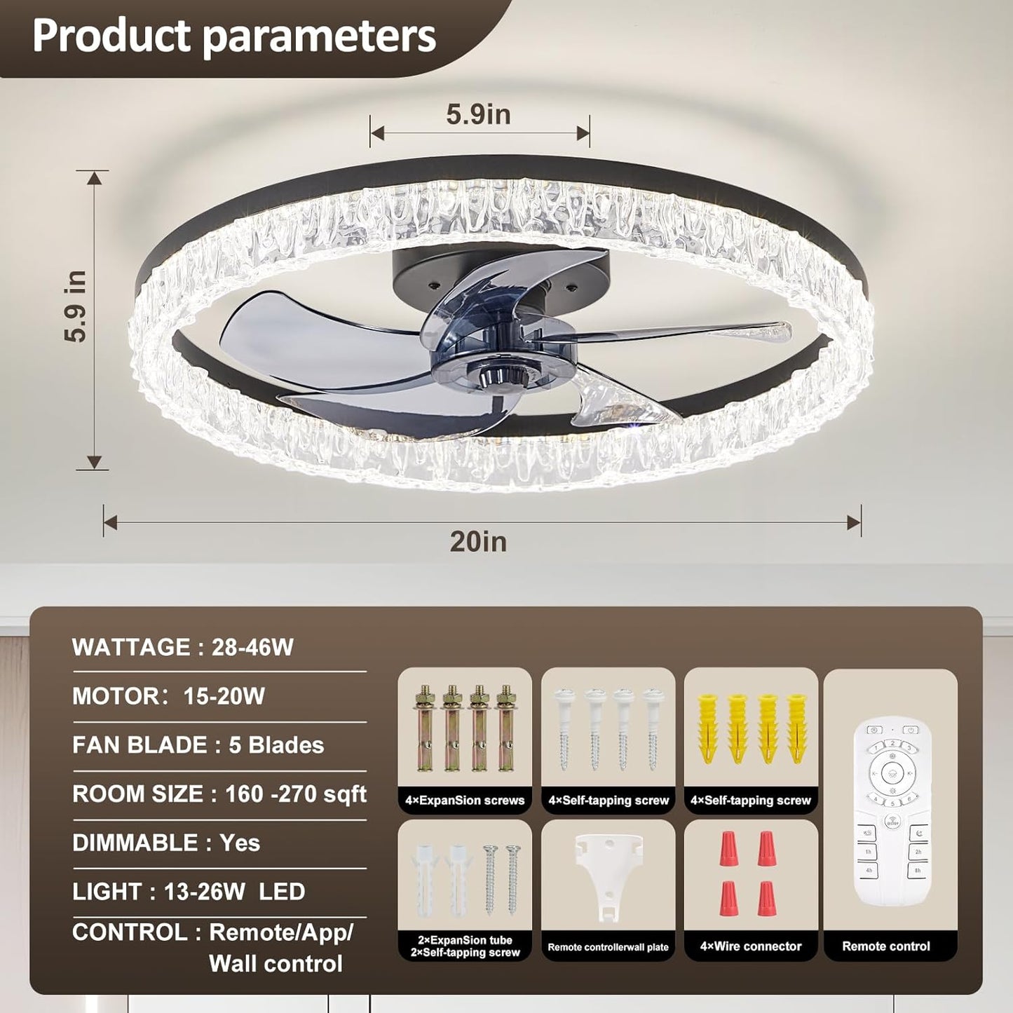 Flush Mount Ceiling Fan with Lights & Remote - 6 Speed Low Profile for Bedroom & Small Rooms