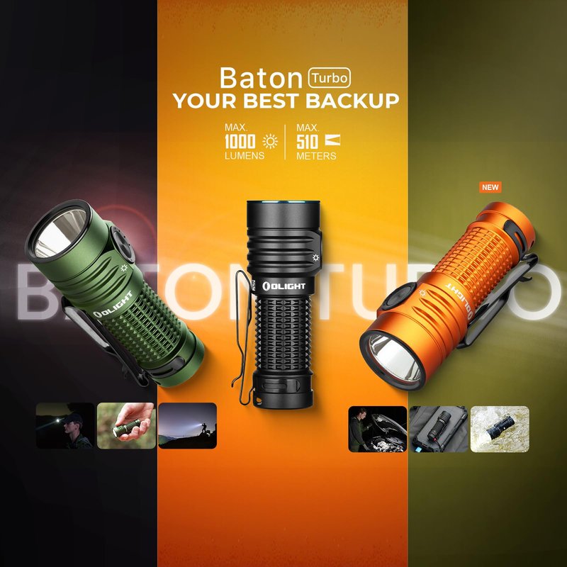 OLIGHT BatonTurbo EDC Flashlight Rechargeable with Magnetic Charging Cable, 1000 Lumens Powerful LED Light 510 Meters Long Throw, 5 Modes, IPX8 Waterproof Light for Camping, Hiking (Orange)