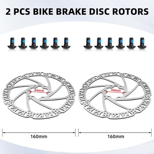 Hydraulic Disc Brake Set for E-bike, 4-Pistons 2-PIN Power-Off Pre-Bled with Mineral Oil Brakes Kit with 2Pcs 160mm 2.2mm Thick Rotors for eBike, Mountain Bike, Road Bike