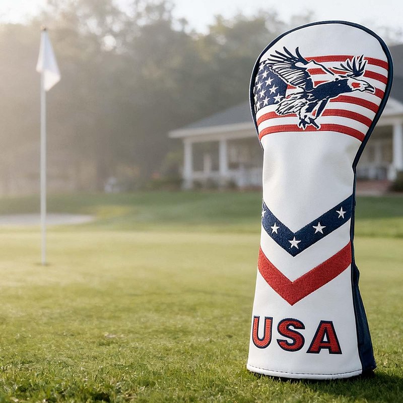GOOACTION USA Eagle Golf Fairway Wood Head Cover, American Stars Stripes Flag Pattern PU Leather Protector | Waterproof & Fits 3/5 Woods for On-Course Protection