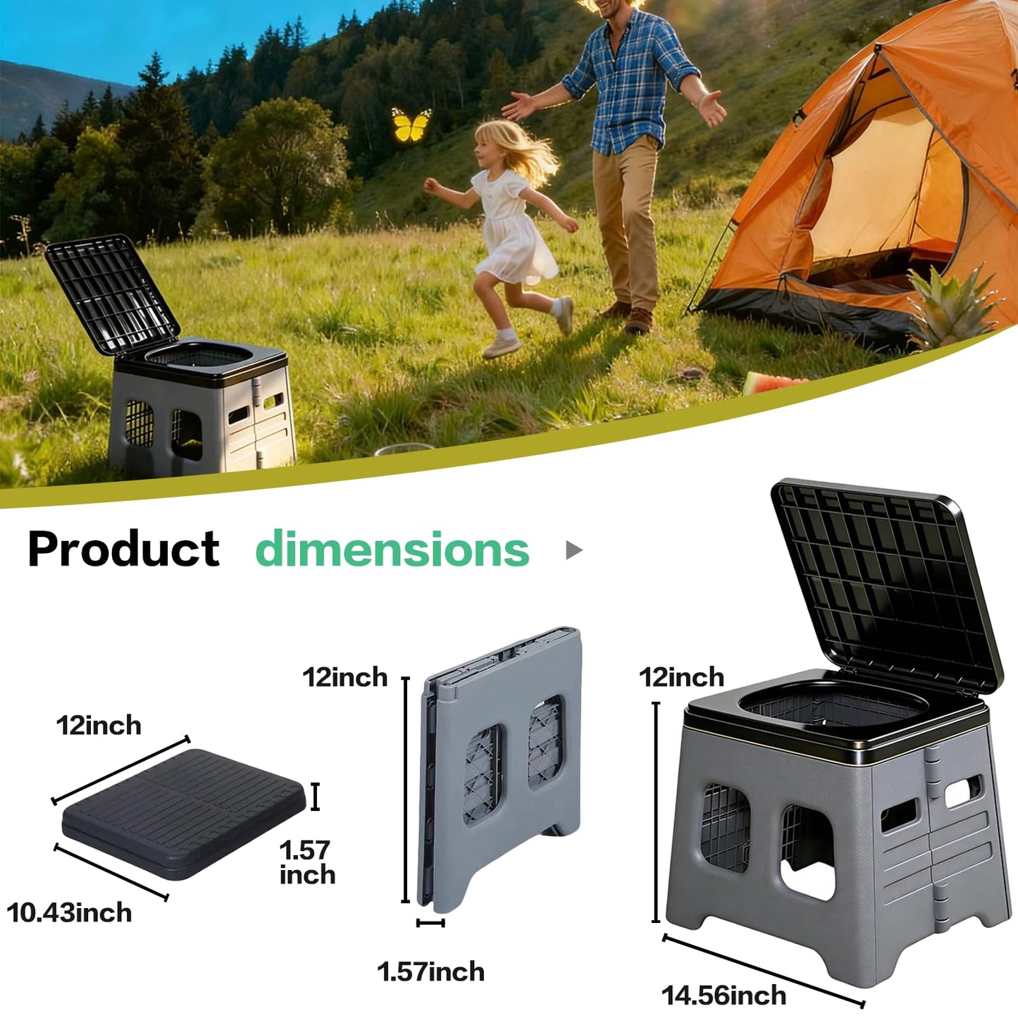 Portable Camping Toilet for Adults - Portable Folding Toilet with Lid,Travel Portable Potty for Adults,Porta Potty Car Toilet,Grey
