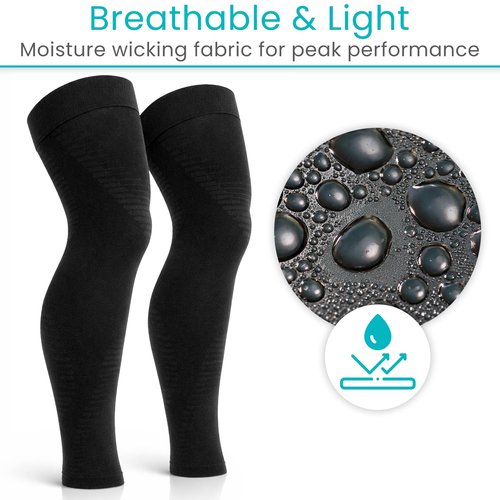 Vive Full Leg Compression Sleeves for Men & Women (Pair) - Knee, Calf, & Thigh Support Brace Wrap for Basketball, Football, Wrestling - Footless Long Running Accessories for Shin Splints (Large)