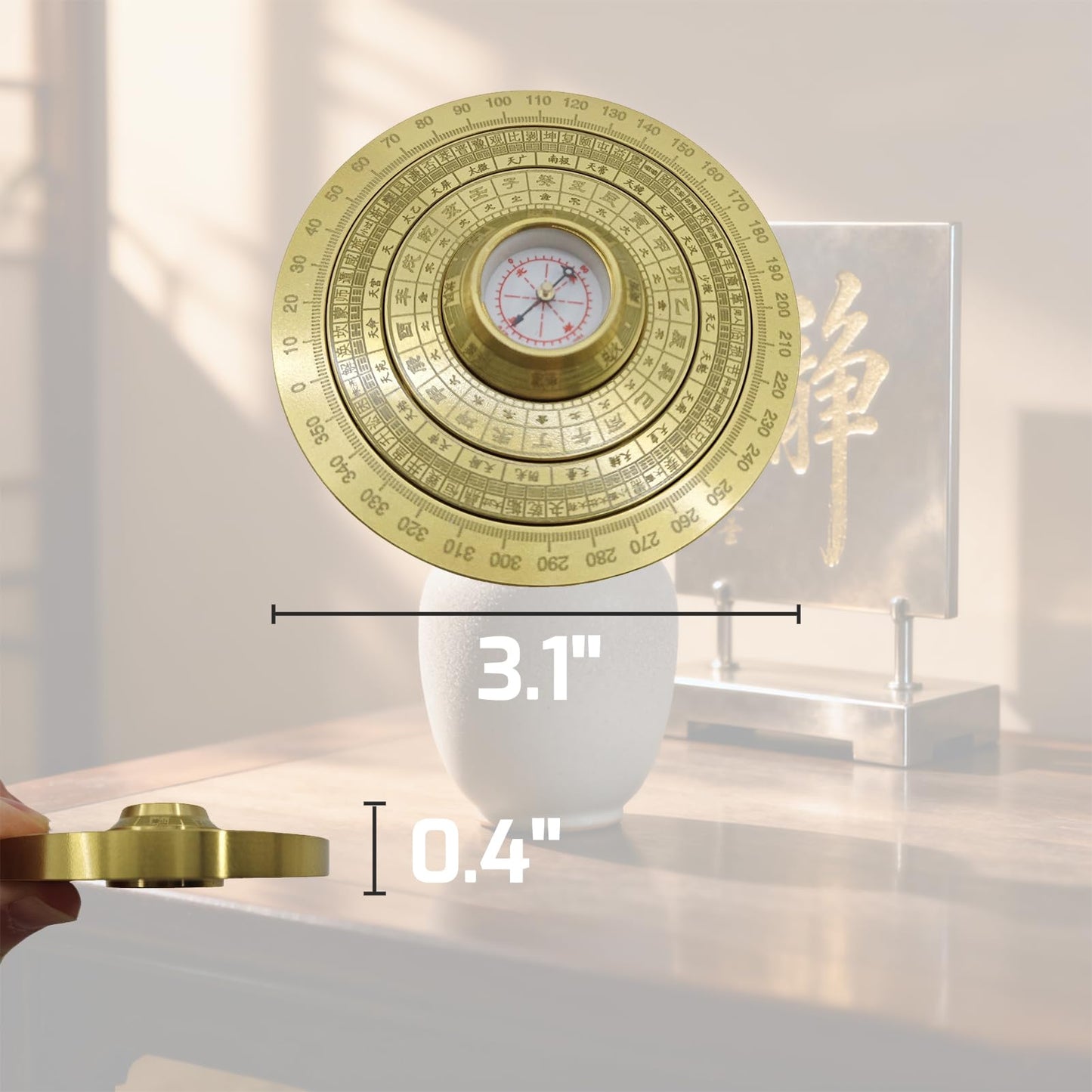 Mini Feng Shui Luo Pan Compass, Solid Brass Portable Bagua Compass with Rotating Function, Chinese Feng Shui Decor Amulet for Good Luck, Wealth, and Energy Balance