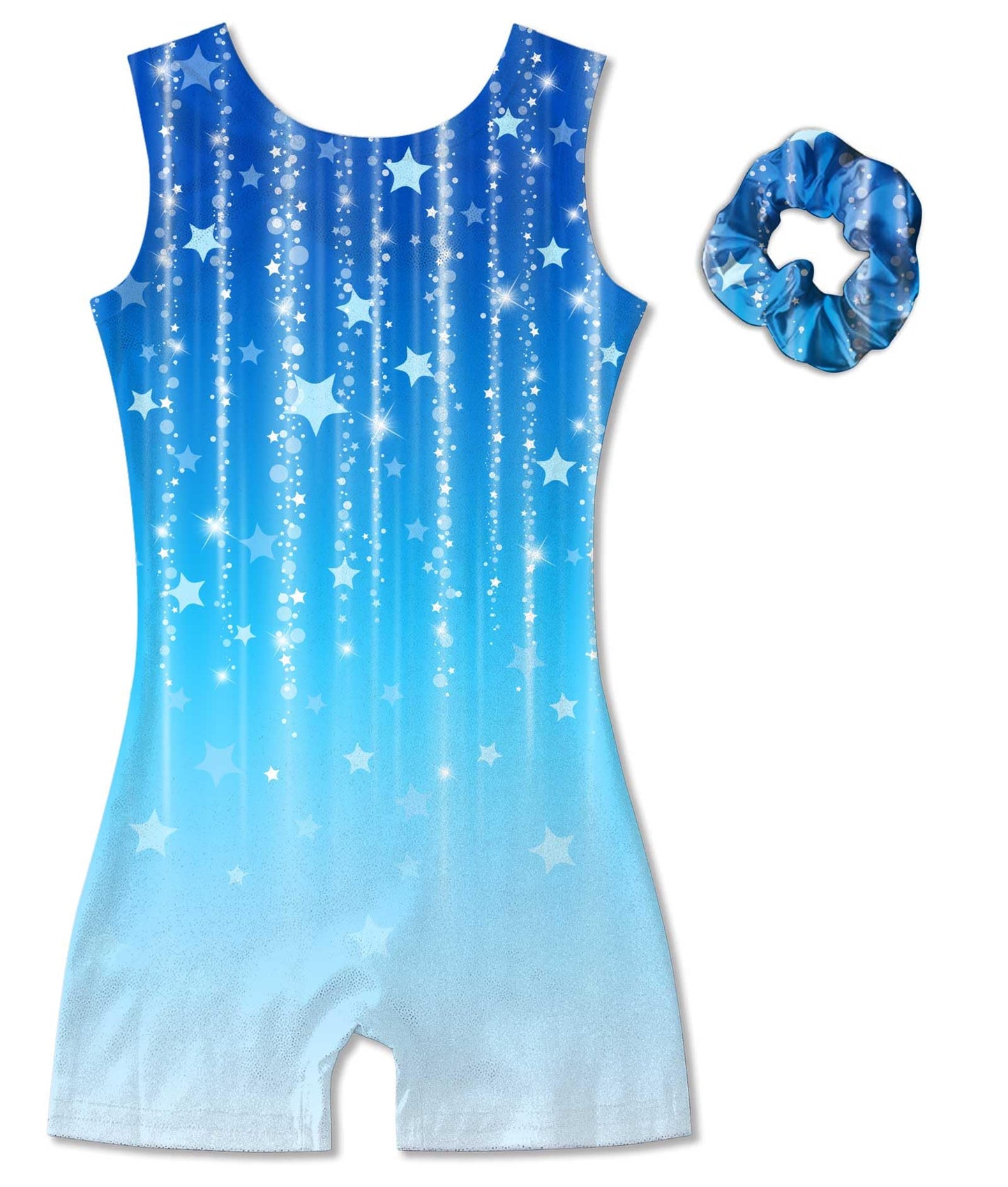 Vogseek Gymnastics Leotards for Girls Size 10 Blue Stars Sparkle Ballet Dancewear Sets with Hair Scrunchine Quick Dry Drift 2PC Classic 3D Printed Shiny Dots Tumbling Outfits