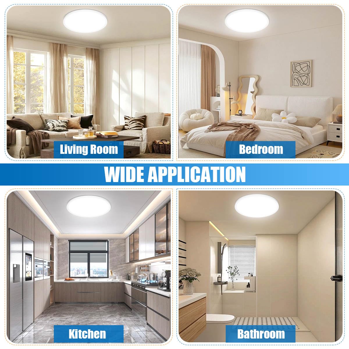 Allsmartlife LED Flush Mount Ceiling Light 4-Pack, 18 inch Thin Round Flat Panel Light 36W 4650lm, 3000K/4000K/6500K Dimmable, White Light Fixtures Ceiling Mount for Kitchen, Bedroom