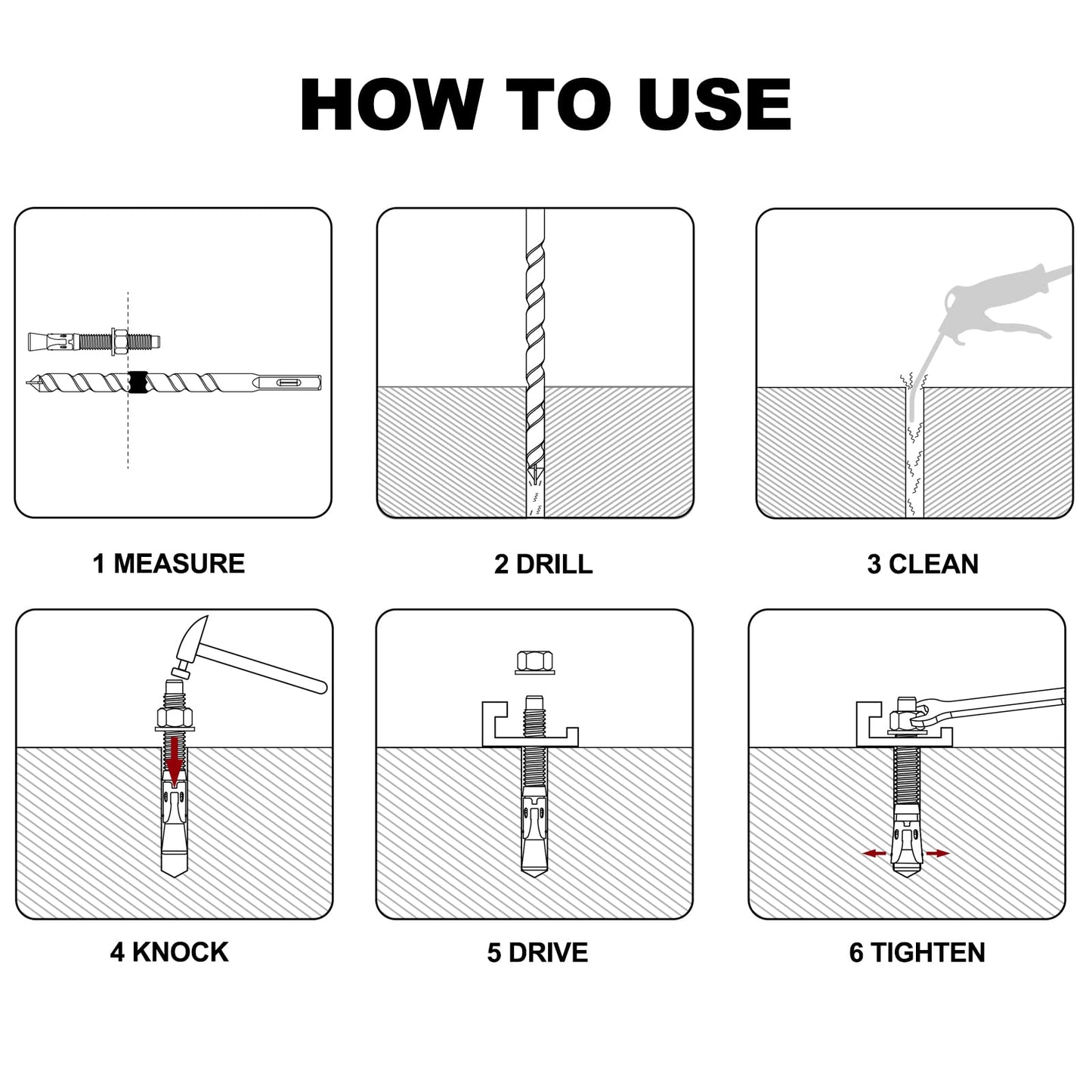 Party Animals 3/8 x 7 Inch Wedge Anchor, 5 PCs Zinc-Plated Industrial Anchor Bolts for Cement, Concrete