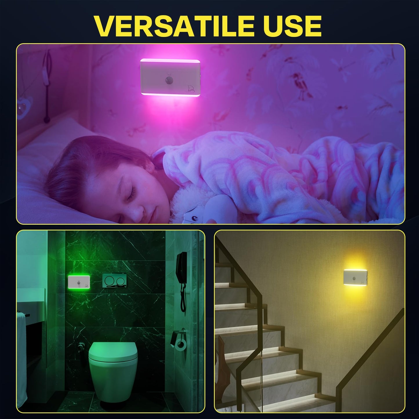 Magnetic Night Light for Cruise Ship Cabin Walls - Fun Color Changing, Dimmable Travel NightLight for Kids Room - Motion Sensor Rechargeable Light - 2 Pack