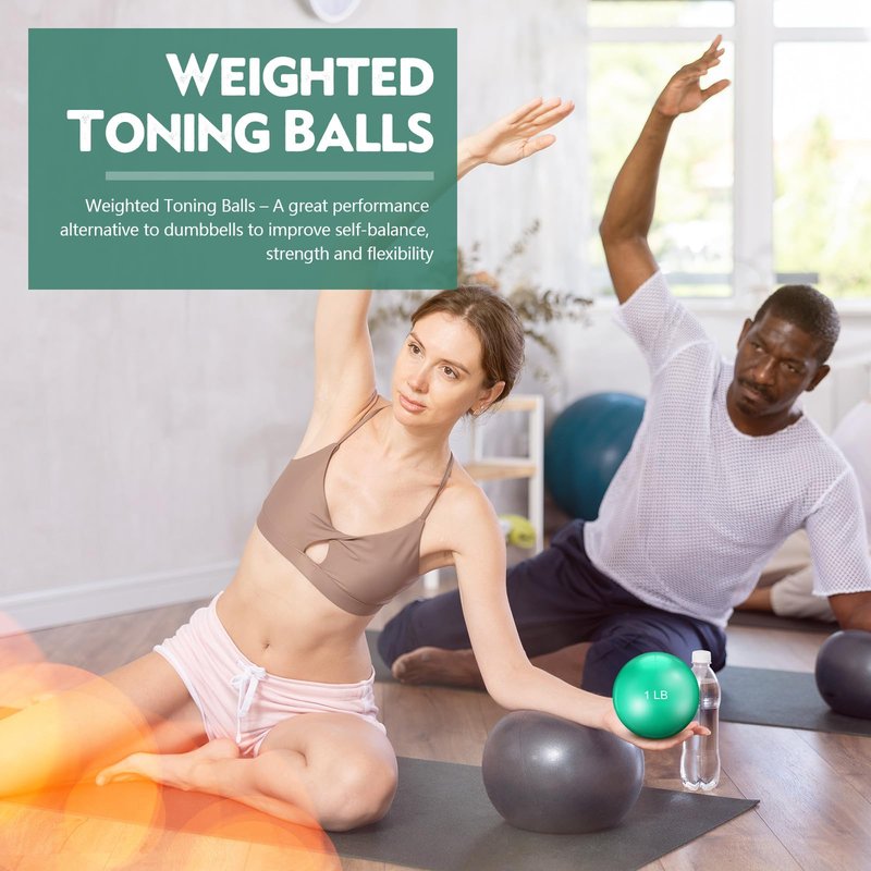 Seenelling 4 Pcs Weighted Toning Balls for Exercise Weighted Exercise Soft Medicine Balls for Gym, Pilates, Yoga, Balance, Flexibility