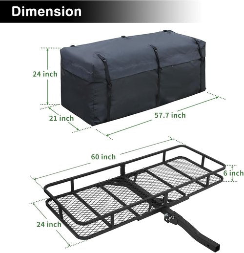 Leader Accessories Trailer Hitch Cargo Carrier - Folding Vehicle Rack with Bag | 60"x24"x6", 500 lbs Capacity