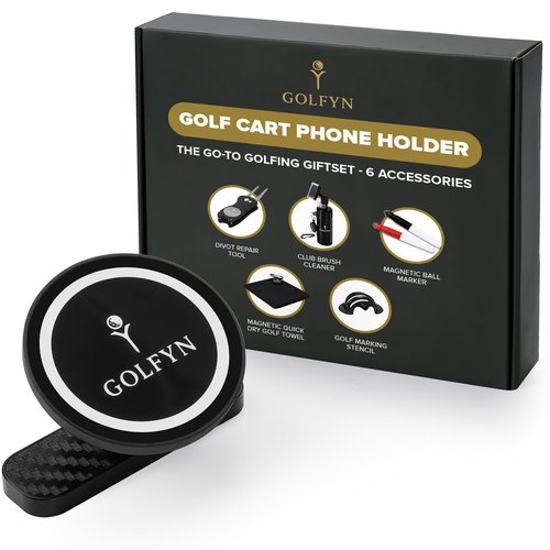 GOLFYN Magnetic Golf Cart Phone Holder - Go-to Golf Cart Phone Holder Mount Gift Set, 6-in-1 Kit and Accessories Bundle for Men and Women, Compatible with iPhone, Android, MagSafe