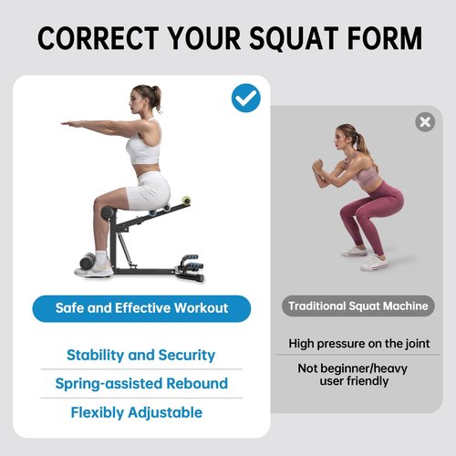 Deep Squat Machine, with Roman Chair Function, Adjustable Glutes Trainer Machine, Core & Abs for Low Impact Lower Body Workouts, Home Gym Push-Up Exercises, Easy to Assemble, 300Lbs Capacity