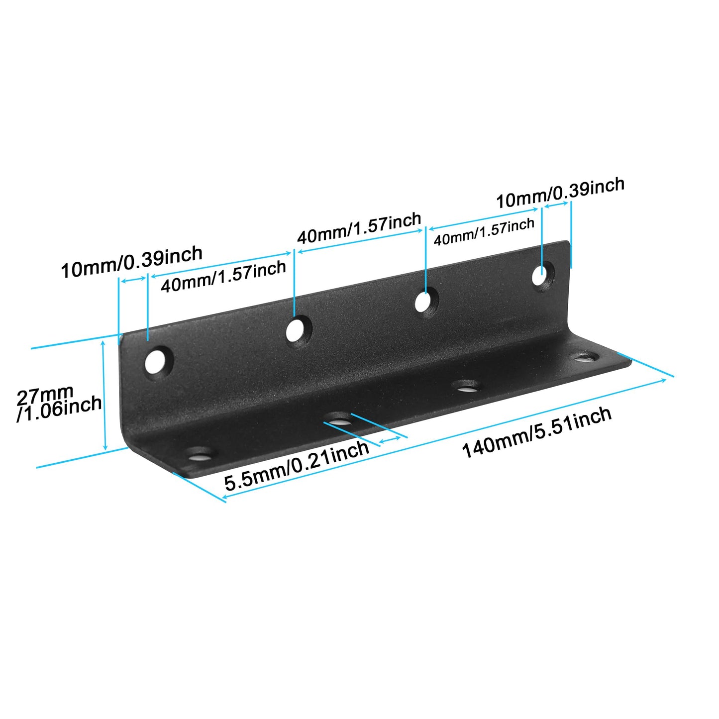 Redunest L Bracket, Heavy Duty Corner Brace, 10 Pack 5.51" Metal Shelf Bracket Angle Bracket for Shelves, Black Metal Braces for Wood, 140mm Overall Length