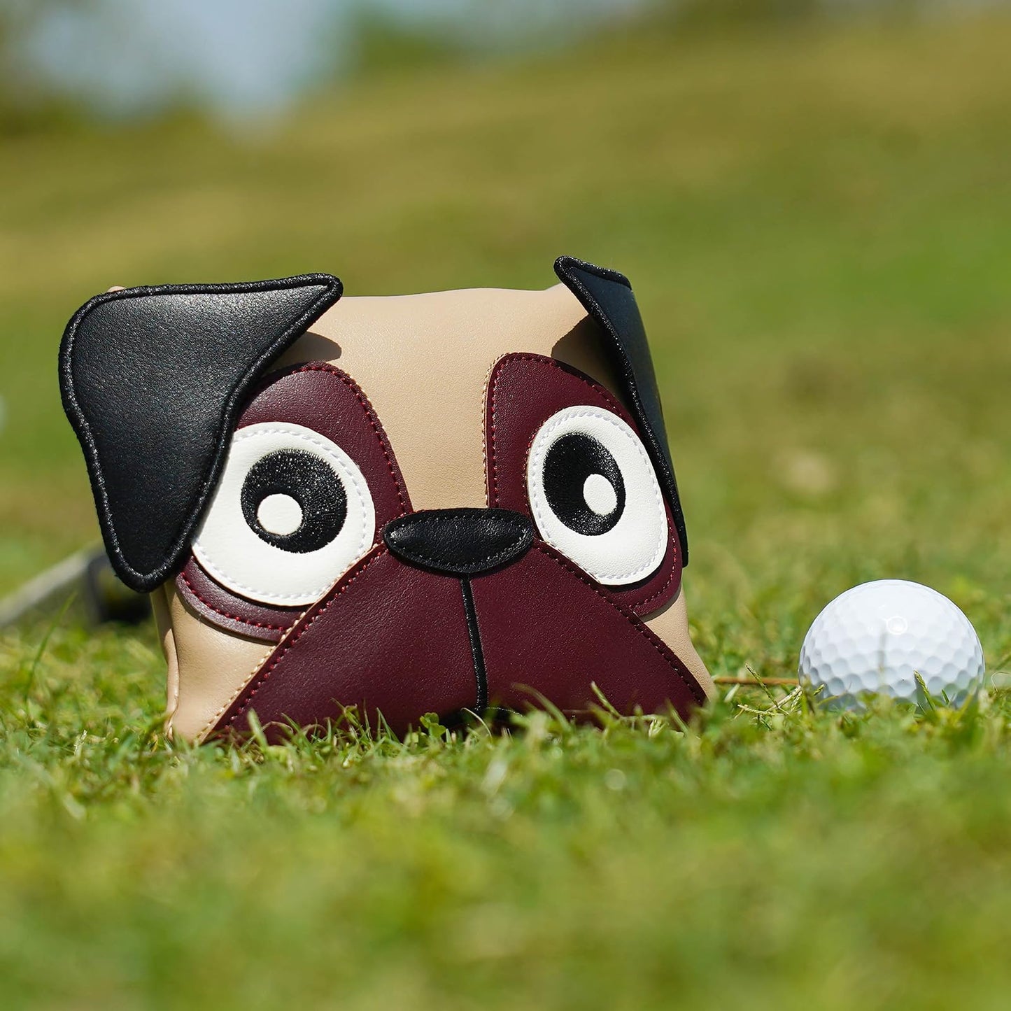 Big Crazy Golf Club Head Covers, Putter Cover with Strong Magnetic Closure, Driver Headcover, Square Mallet DF3 Putter Cover, Waterproof, Funny Design French Bulldog Pug Dog, Funny Golf Gift