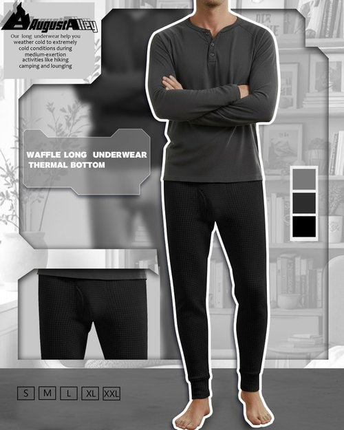 August Alley 3 Pack Men's Waffle Thermal Bottom Long Underwear Johns Soft Base Layer(Black, Dark Gray, Gray,Large)
