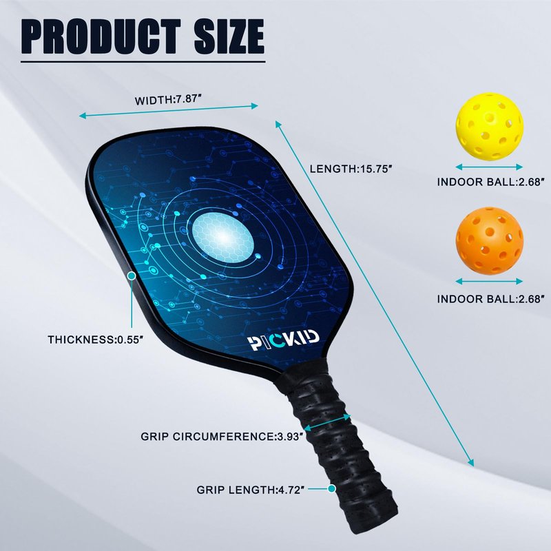 PICKID Carbon Fiber Pickleball Paddles Set of 2, 4 Balls, Ultra Cushion Grip, Gifts for Beginners & Pros