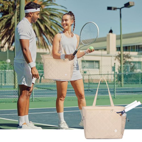 KAVIGOR Tennis Tote Bag with Shoe Compartment - Extra-Large Quilted Pickleball Bag Holds 2-4 Rackets, Water-Resistant & Lightweight for Men & Women