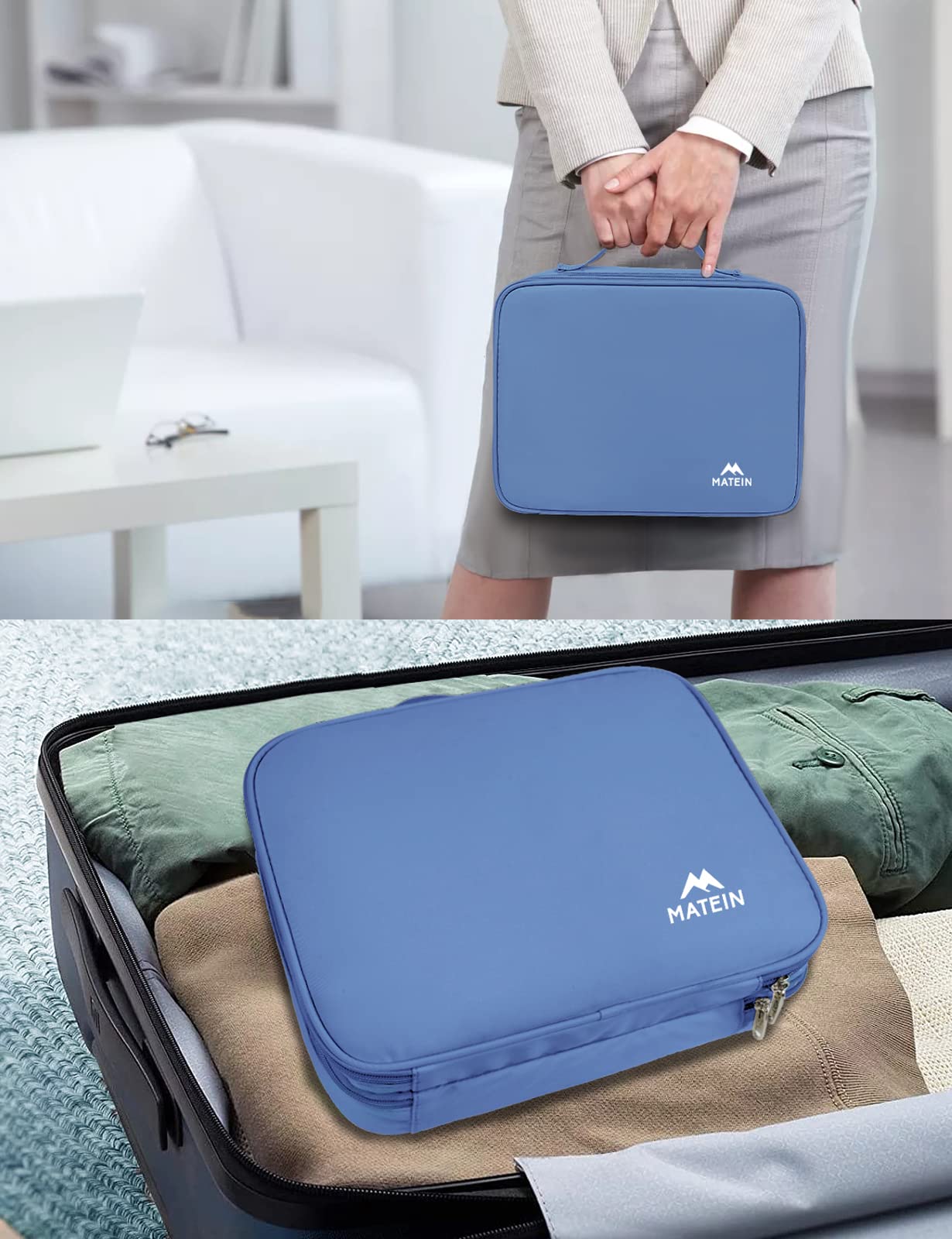 MATEIN Electronics Organizer, Cable Organizer Bag Electronic Accessories Case with Handle for Cable, Cord, Tablet, Charger, Phone, Double Layers Tech Case Travel Gifts for Men and Women, Blue