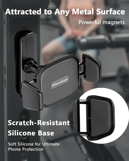 EPhemeralLuxe Gym Magnetic Phone Holder, 360° Adjustable Magnetic Phone Mount for Gym Attach to Metal Surface, Fitness Equipment Accessories for HIIT Timers Home Gym and Golf Cart