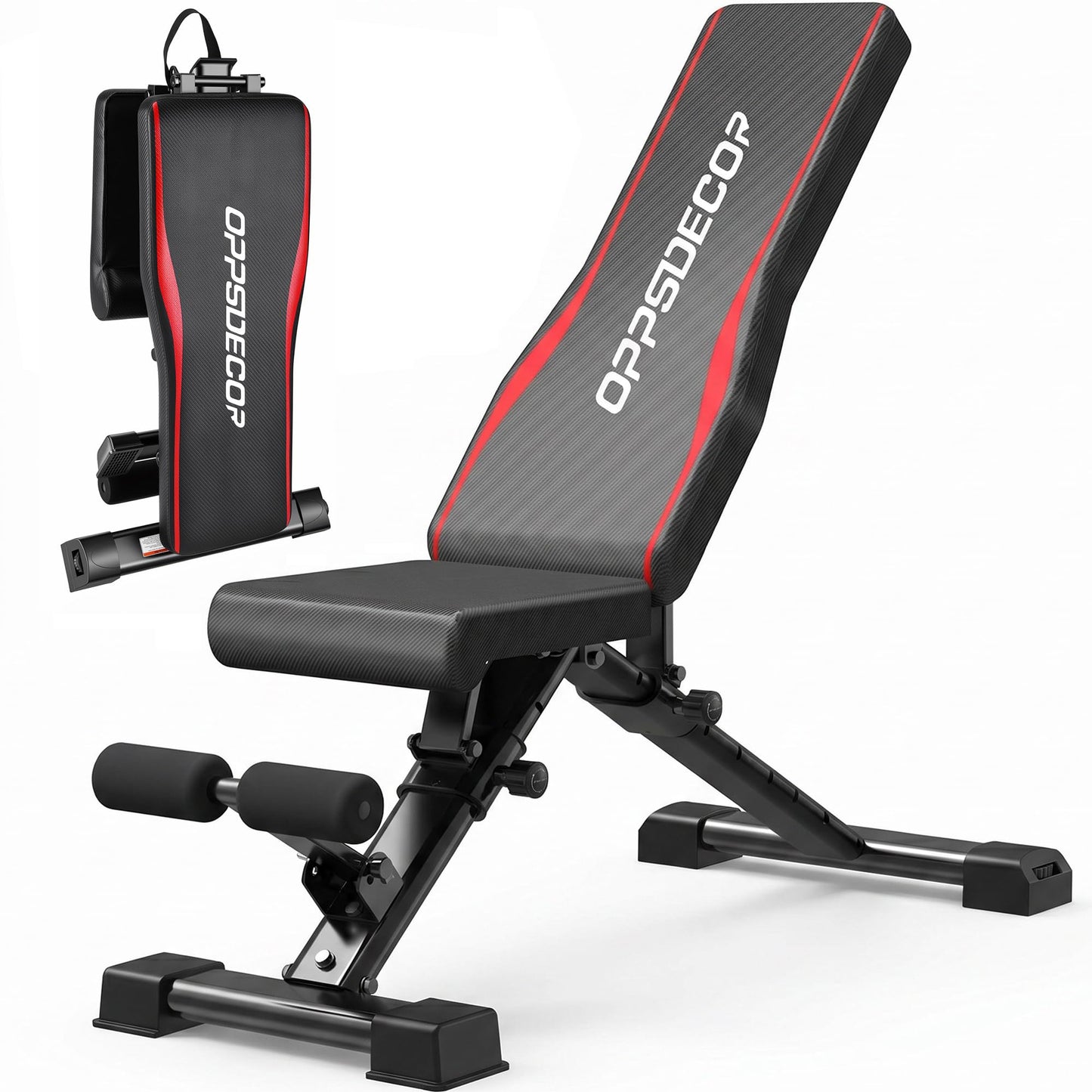 OPPSDECOR Adjustable Weight Bench, ASTM-Certified 900LBS Capacity, 8X4X2 Positions, 18.5" Seat Height, 99% Pre-Assembled Foldable Workout Bench for Home Gym Strength Training, Incline Decline Flat Bench Press (US STOCK)