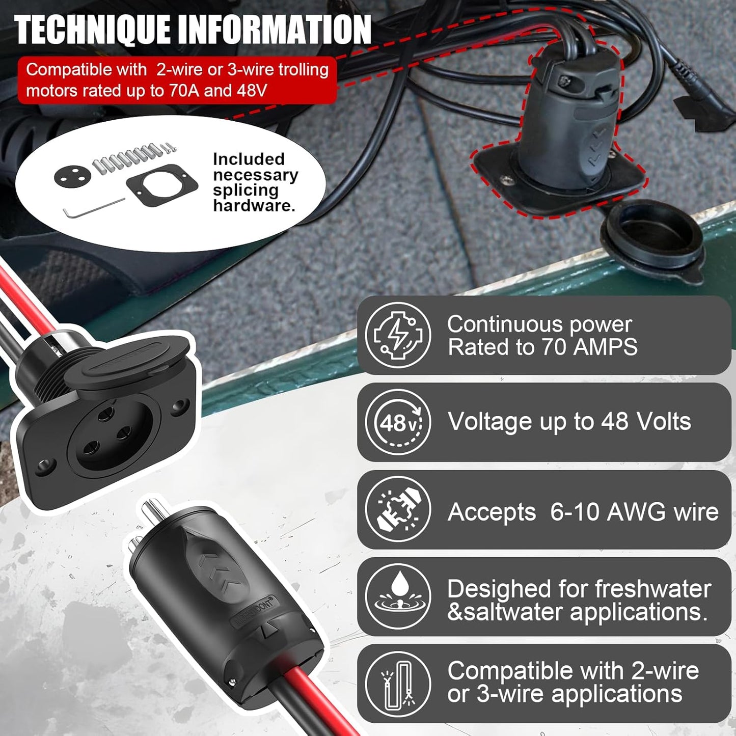 Minn Kota Trolling Motor Plug & Receptacle - Watertight Heavy Duty Connector for 12-48V Systems