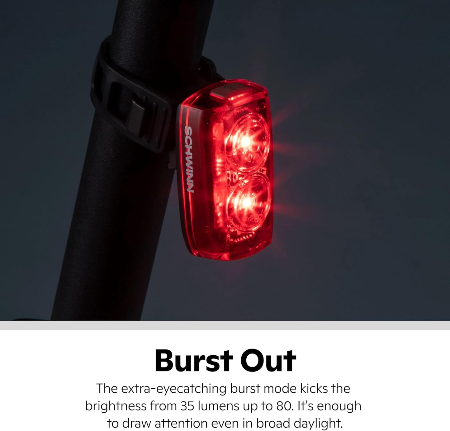Schwinn USB Rechargeable Taillight - 25-80 Lumen Daytime Running Light with Easy Installation & USB-C Charging