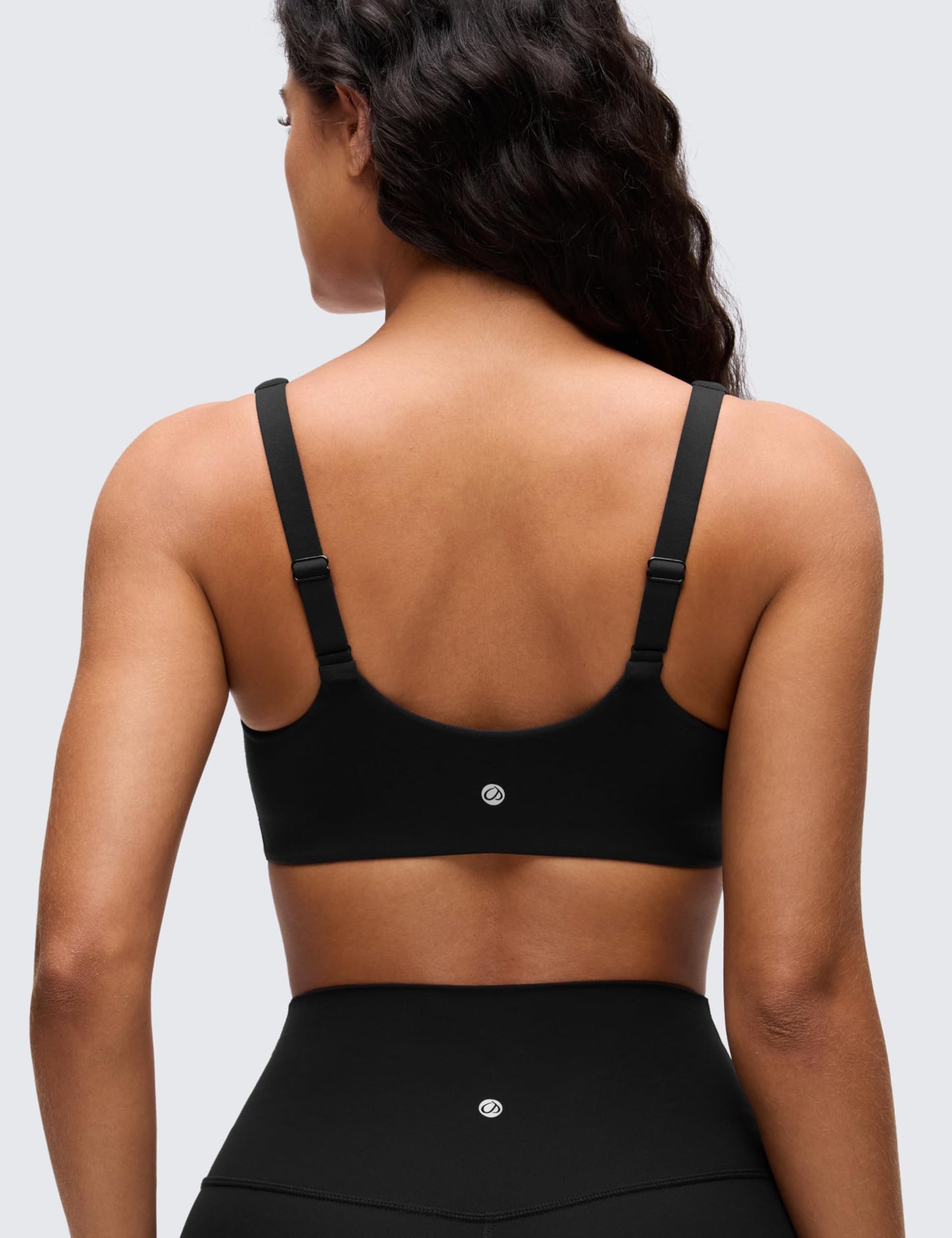 CRZ YOGA Butterluxe Soft Double Lined Scoop Neck Sports Bras for Women - Adjustable Straps Yoga Crop Top Non Padded Black Medium