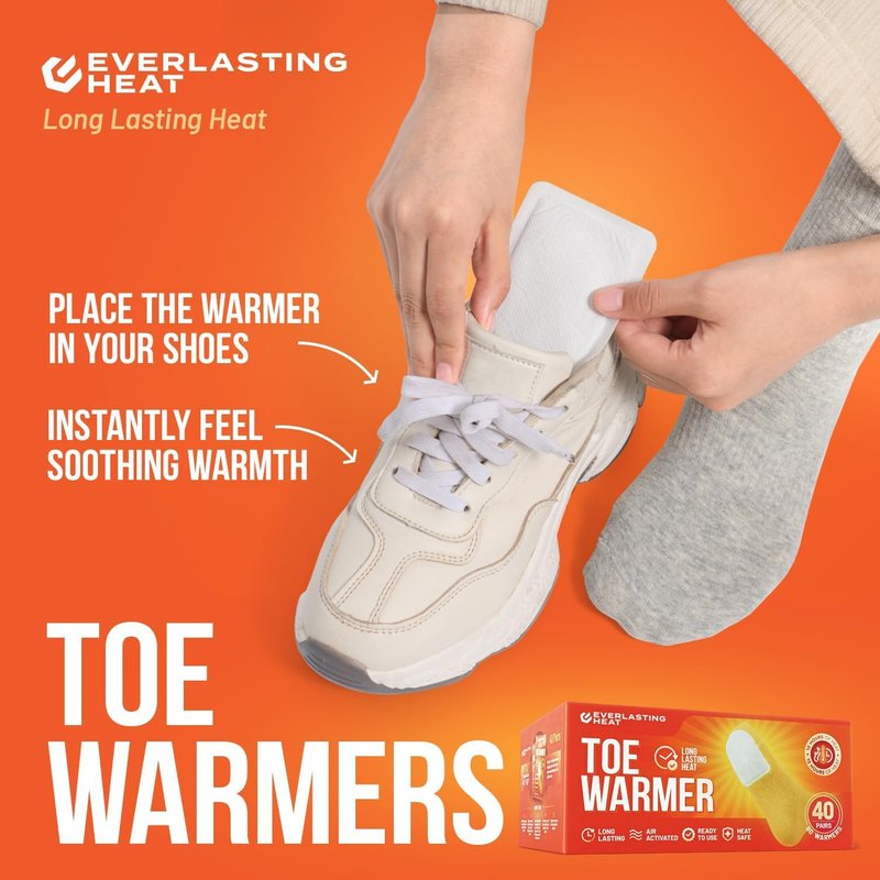 Toe Warmers 40 Pairs (80 Warmers) - Up to 10 Hours of Long Lasting Warmth and Toe Warmers for Feet - Easy Air Activation - Ultra Thin, TSA Approved