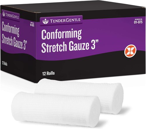 Conforming Stretch Gauze Rolls - 3 Inch White Non-Sterile Wrap, Pack of 12 for Wound Care
