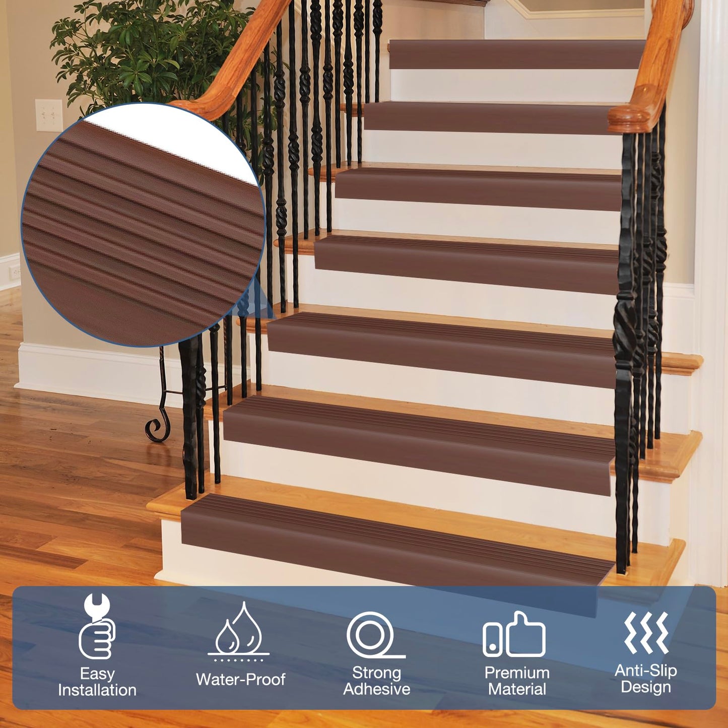 Stair Edge Trim Self Adhesive Vinyl Stair Nosing Molding Trim Non-Slip Rubber Nose Protector Peel and Stick Anti-Slip Edging for Indoor & Outdoor Use (Brown, 4 in x 3.3 Ft)