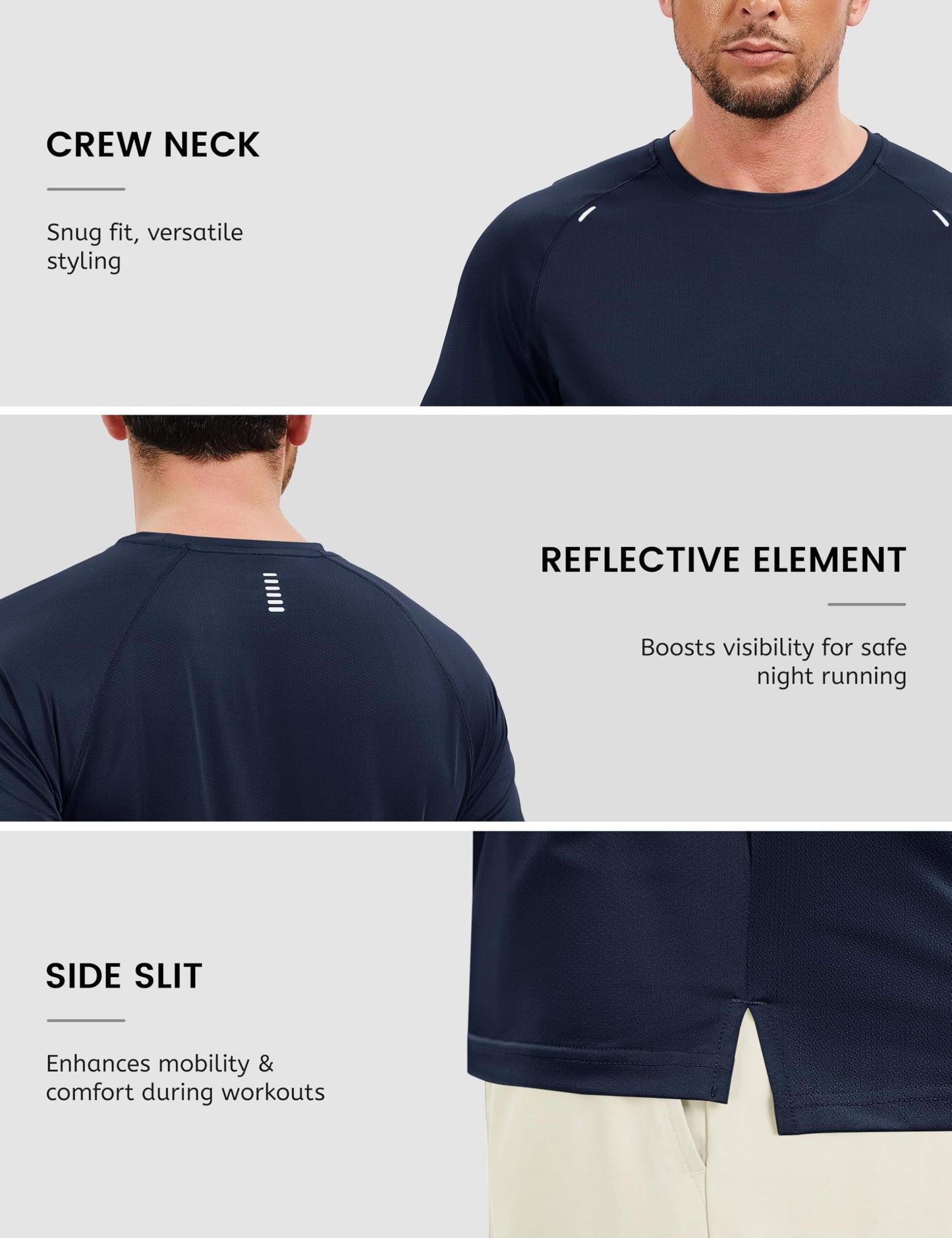 TACVASEN Dry Fit Shirts for Men Workout Short Sleeve T-Shirts Moisture Wicking Mesh Athletic Quick Dry Running Workout Gym Tee Navy L