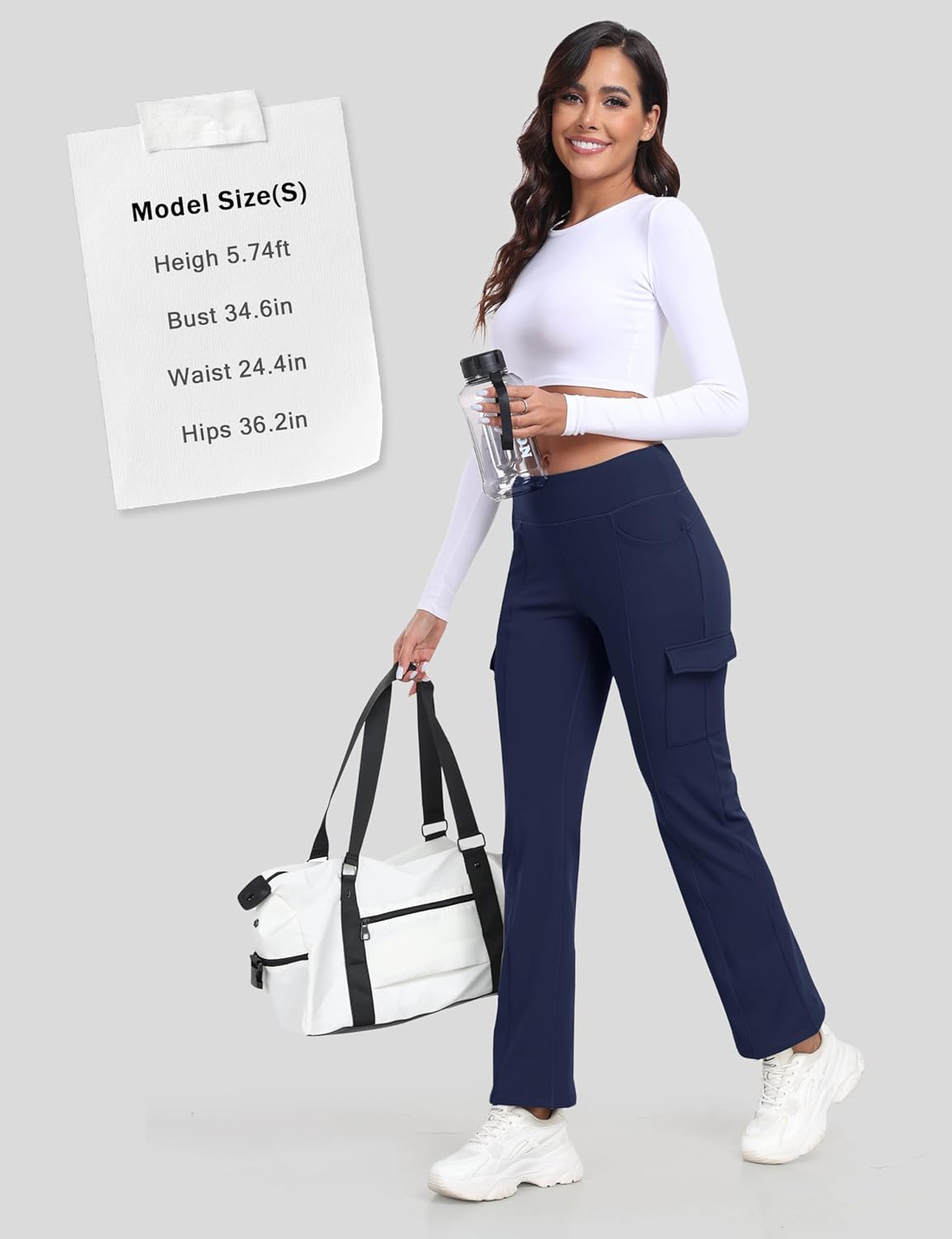 MoFiz Women's Fleece Lined Pants Winter Thermal Water Resistant Crossover Flare Leggings Warm Hiking Outdoor Sweatpants Navy L
