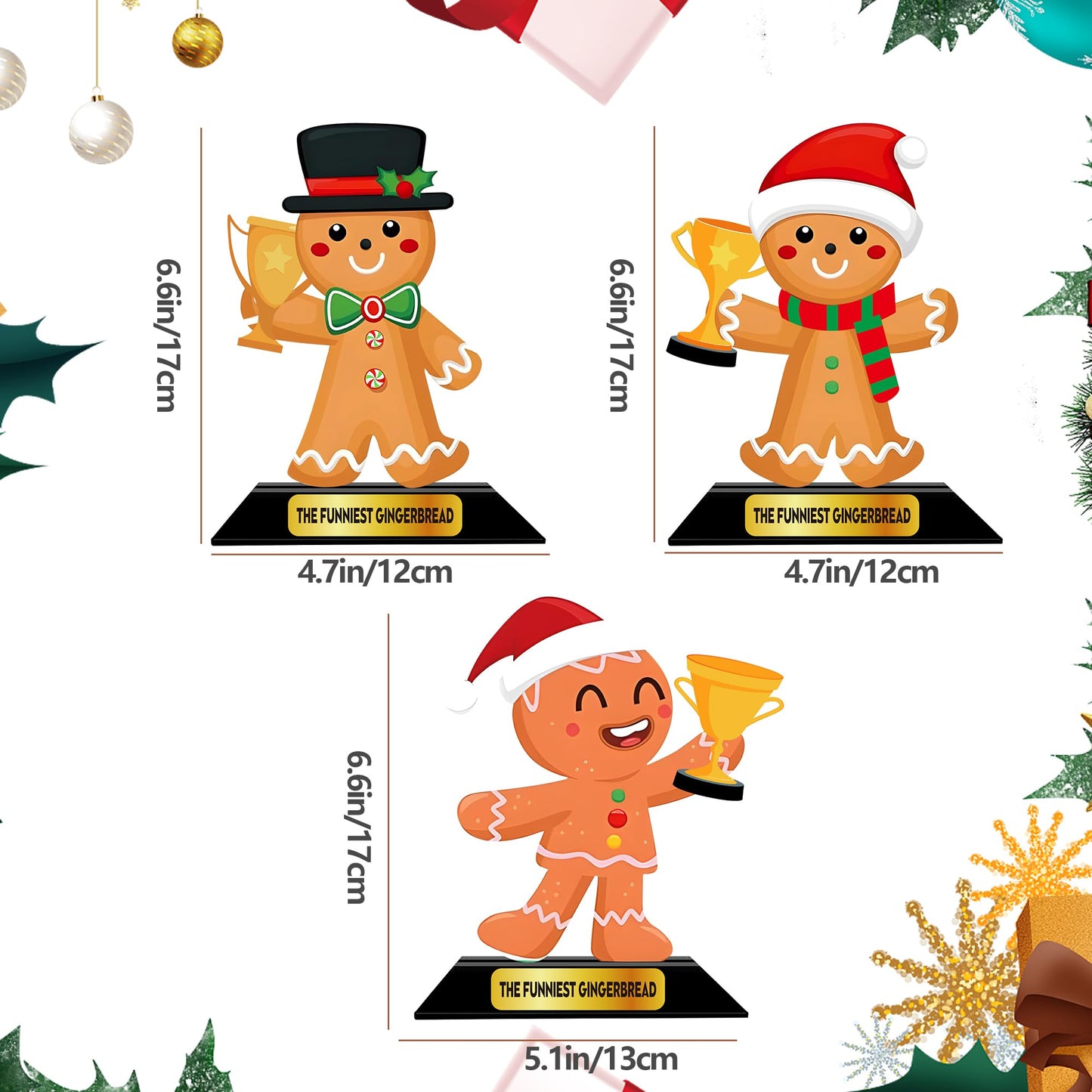 LOTADILO 3 Pcs Christmas Contest Trophy Set Wooden Gingerbread Man Contest Trophy Funny Trophies Gingerbread Man Cookie Santa Snowman Funny Party Prizes for Adults Xmas Decorations