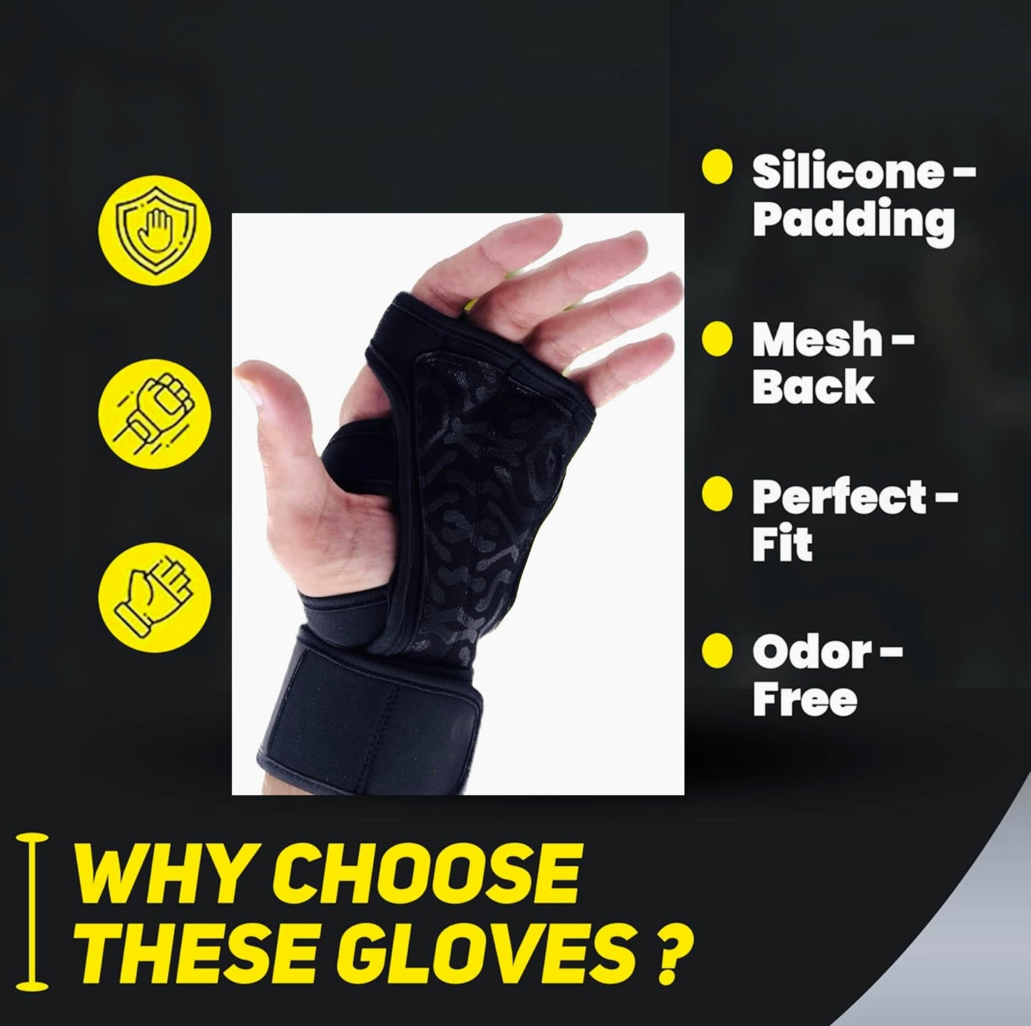 HW Weight Lifting Gloves – Built-in Wrist Wraps for Unbeatable Support in Gym, Crossfit & Strength Workouts (Men & Women) (Large)
