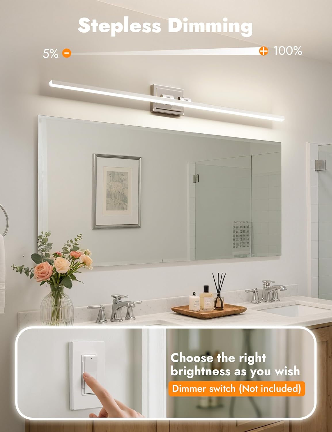 NIORSUN 24-Inch Dimmable LED Bathroom Vanity Light Fixture - Modern Black Over Mirror Lighting, 5CCT, ETL Certified