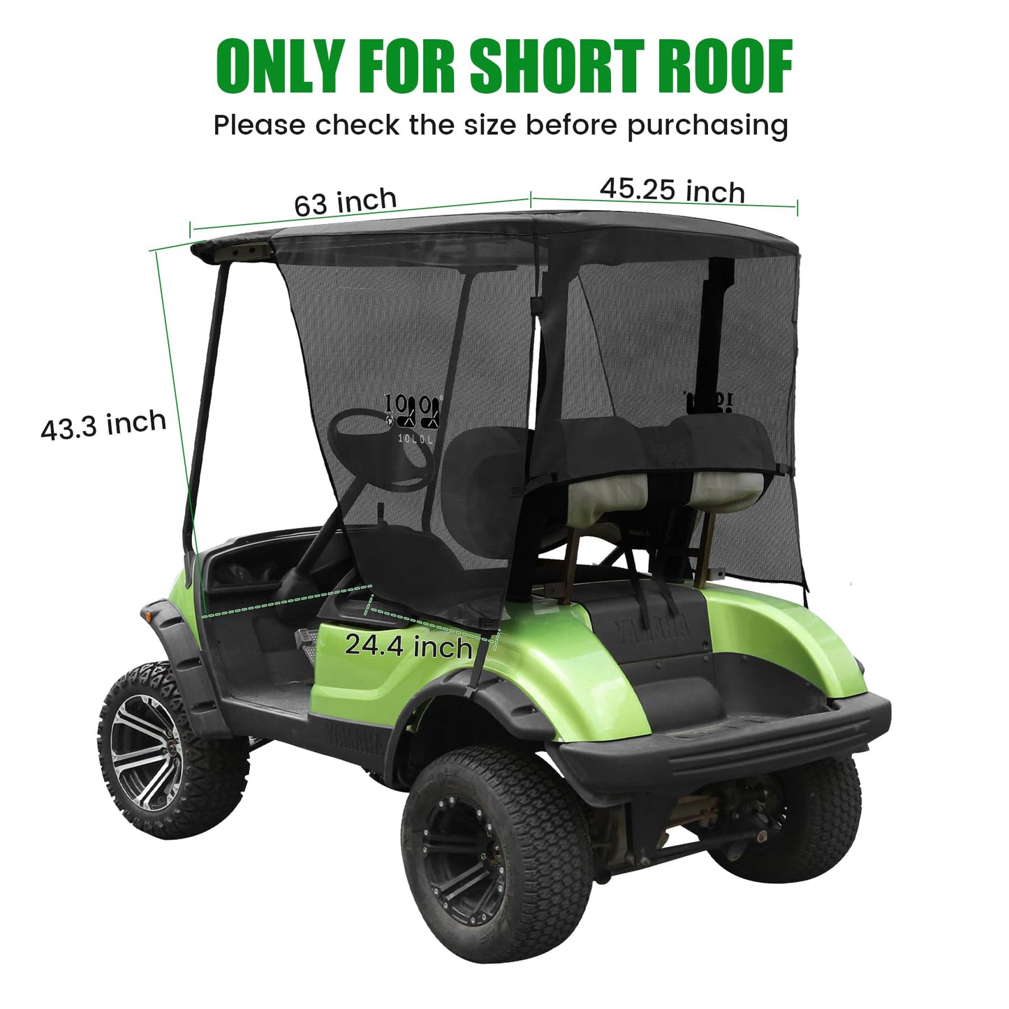 10L0L 2-Passenger Golf Cart Sun Shade Cover for Yamaha G29 Drive 2007-2016, 3 Sides Roll Up, Heat Reflective Layer & Breathable Mesh Sunshade Screen, Foldable UV Heat Resistant (Roof: 63" L X 45" W)