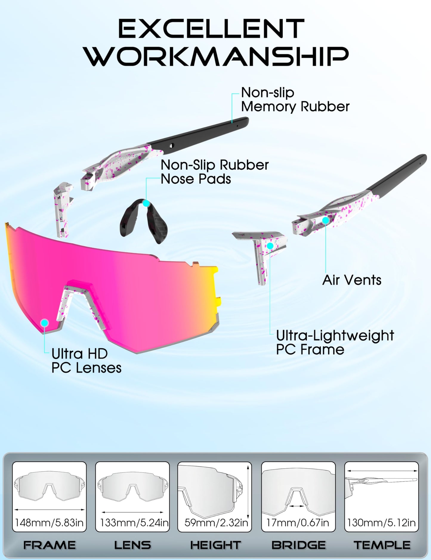 ATTCL 0.9 oz Men Women Sports Sunglasses Lightweight for Cycling Running WP